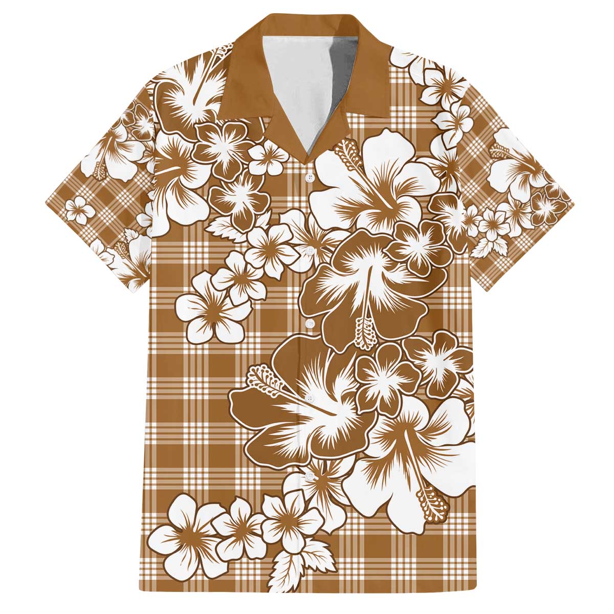 Hibiscus Pakala Bronze Brown Family Matching Off The Shoulder Long Sleeve Dress and Hawaiian Shirt Tropical Floral Stylized - Polynesian Pride