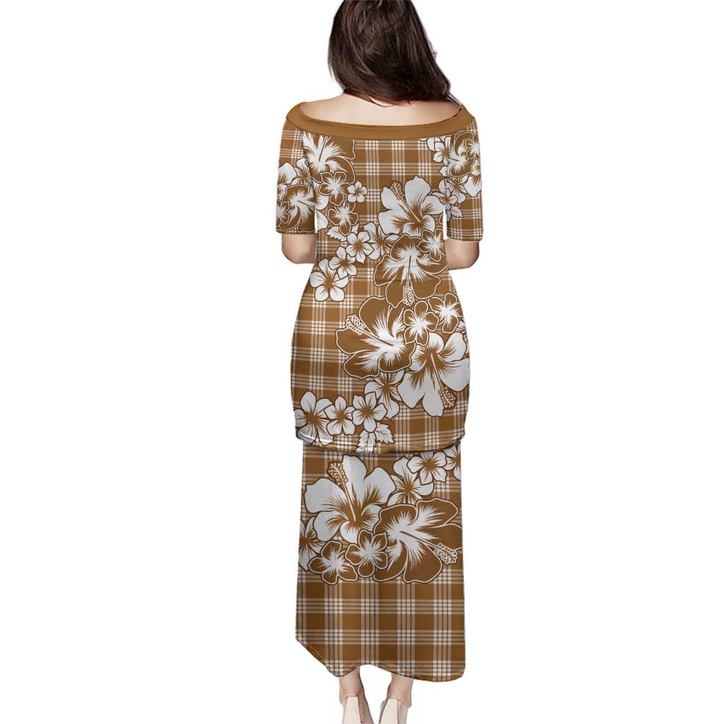 Hibiscus Pakala Bronze Brown Family Matching Puletasi and Hawaiian Shirt Tropical Floral Stylized - Polynesian Pride