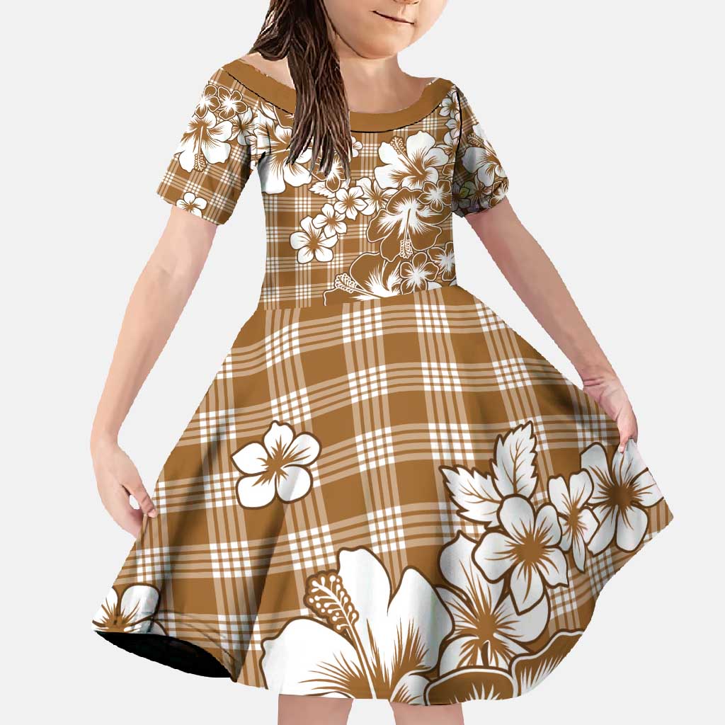 Hibiscus Pakala Bronze Brown Family Matching Summer Maxi Dress and Hawaiian Shirt Tropical Floral Stylized - Polynesian Pride