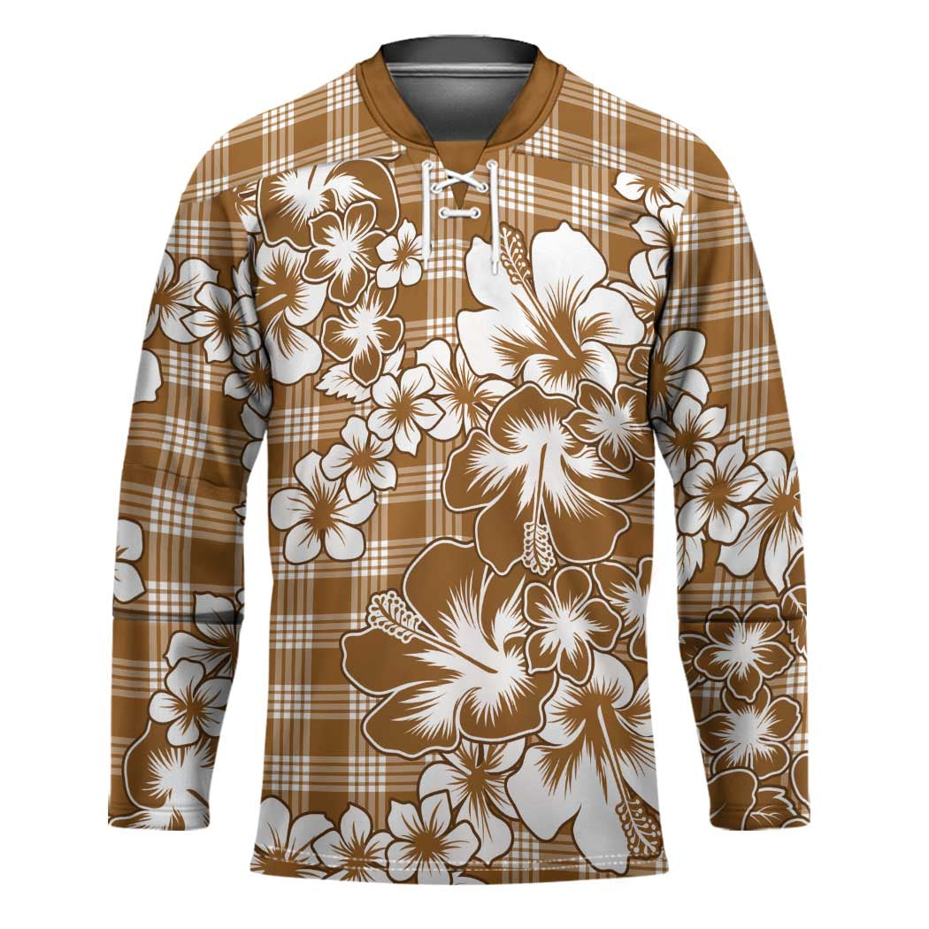 Hibiscus Pakala Bronze Brown Hockey Jersey Tropical Floral Stylized - Polynesian Pride
