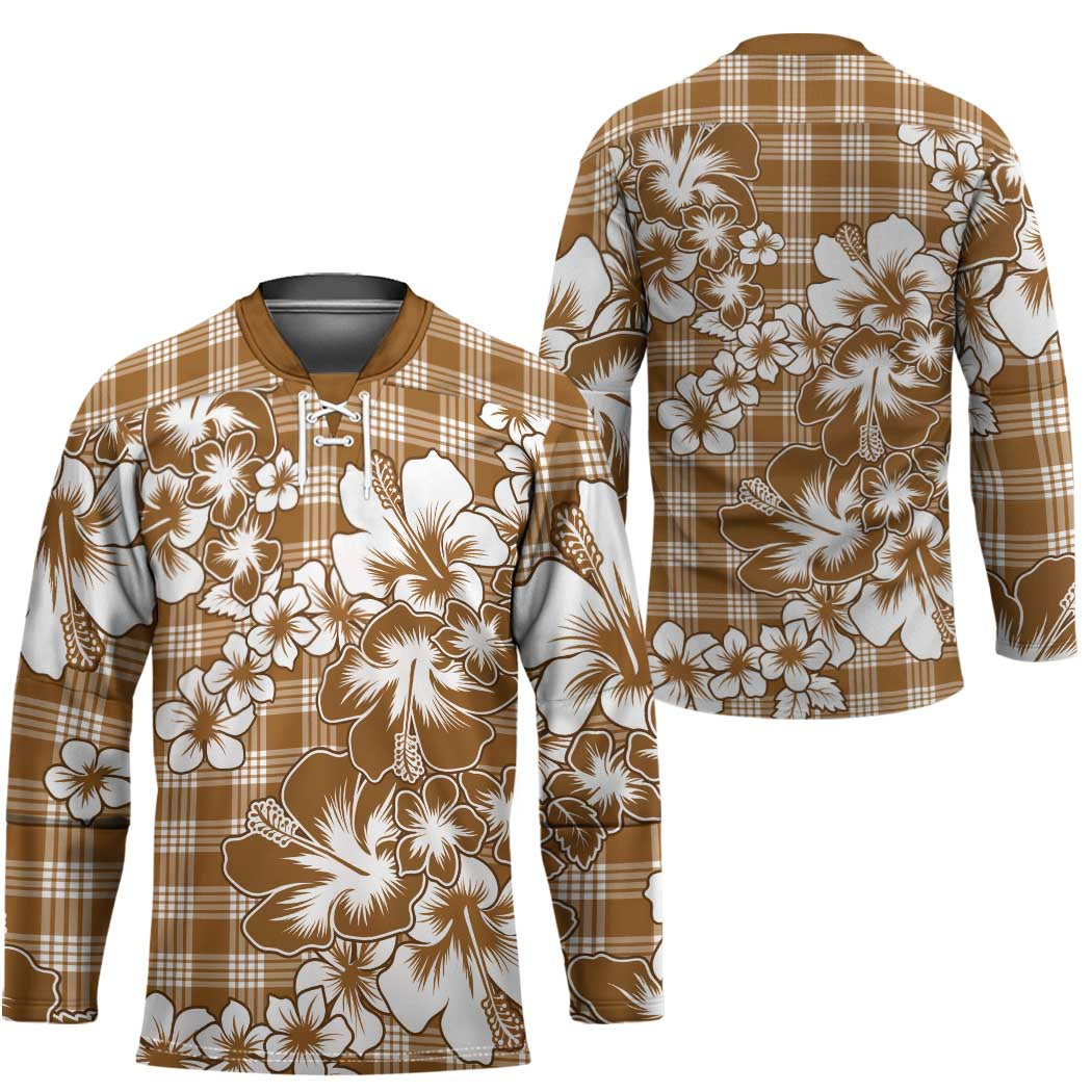 Hibiscus Pakala Bronze Brown Hockey Jersey Tropical Floral Stylized - Polynesian Pride