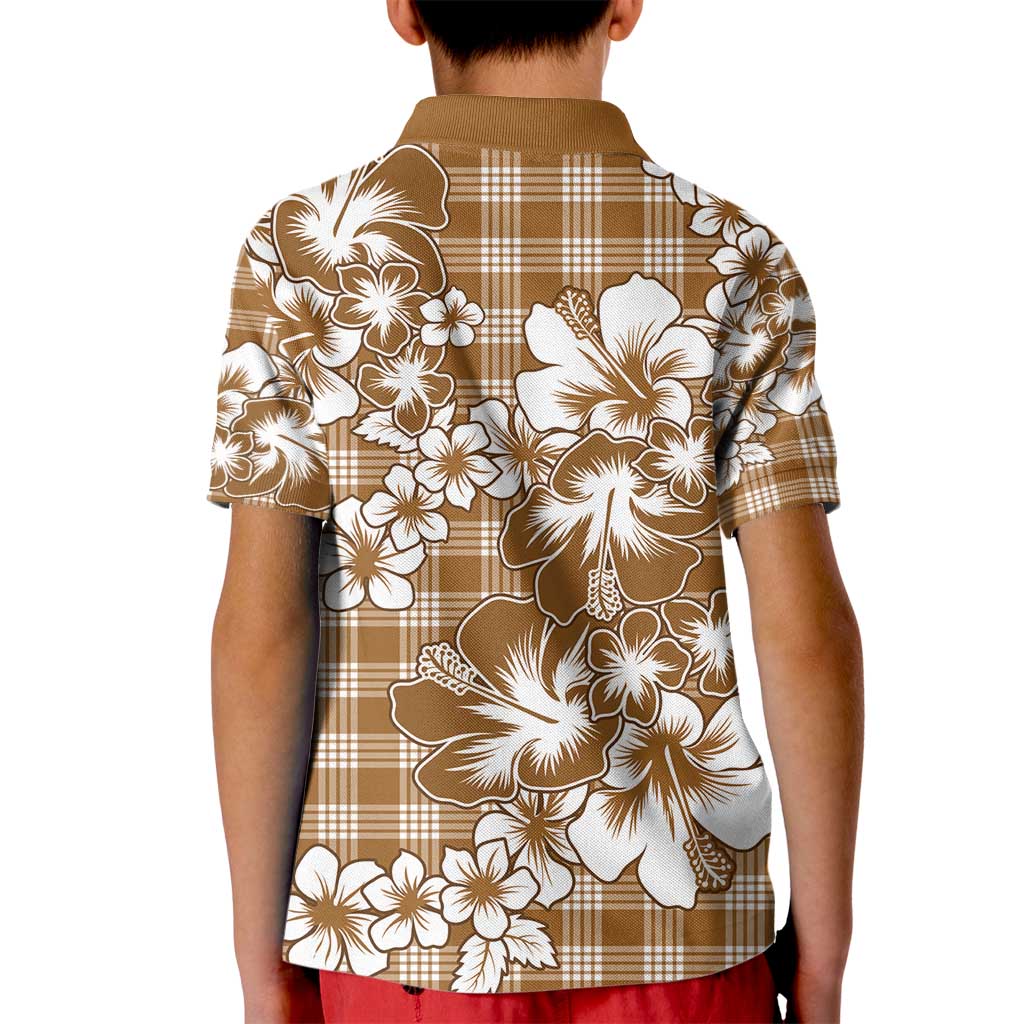Hibiscus Pakala Bronze Brown Kid Polo Shirt Tropical Floral Stylized - Polynesian Pride