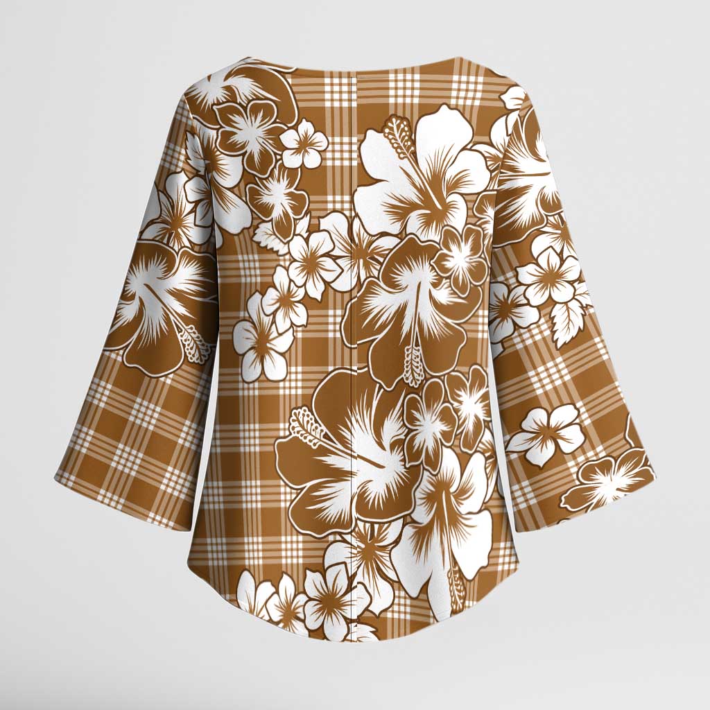 Hibiscus Pakala Bronze Brown Kimono Sleeve Blouse Tropical Floral Stylized - Polynesian Pride