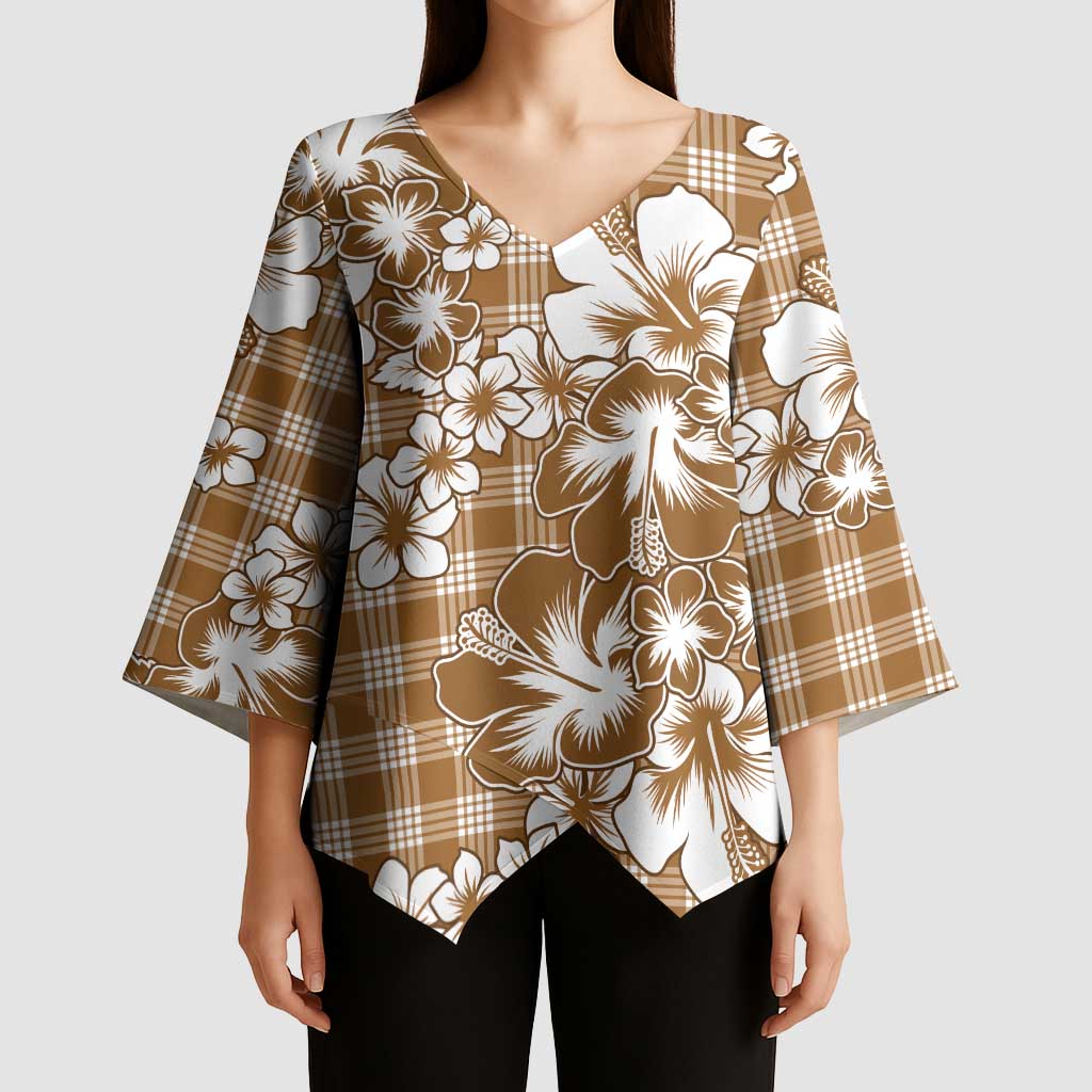Hibiscus Pakala Bronze Brown Kimono Sleeve Blouse Tropical Floral Stylized - Polynesian Pride