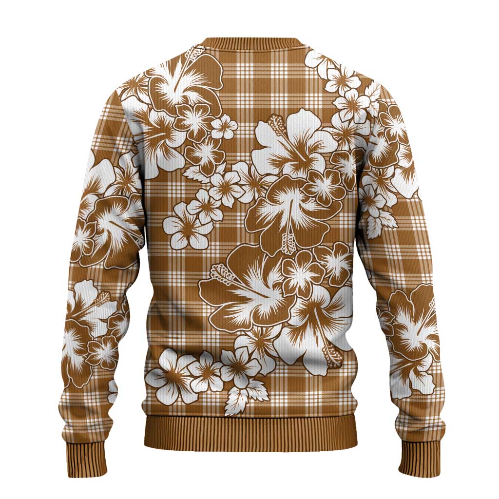 Hibiscus Pakala Bronze Brown Ugly Christmas Sweater Tropical Floral Stylized - Polynesian Pride