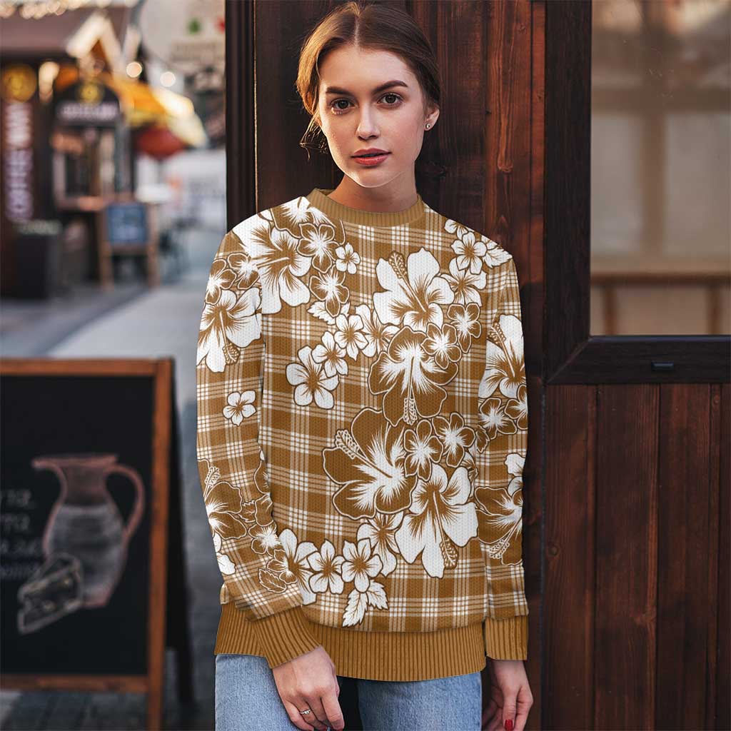 Hibiscus Pakala Bronze Brown Ugly Christmas Sweater Tropical Floral Stylized - Polynesian Pride