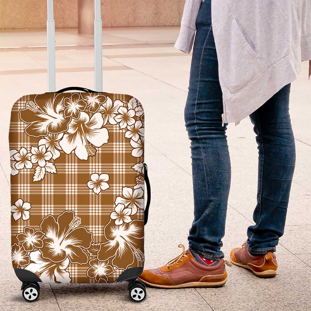 Hibiscus Pakala Bronze Brown Luggage Cover Tropical Floral Stylized LT01 Brown - Polynesian Pride