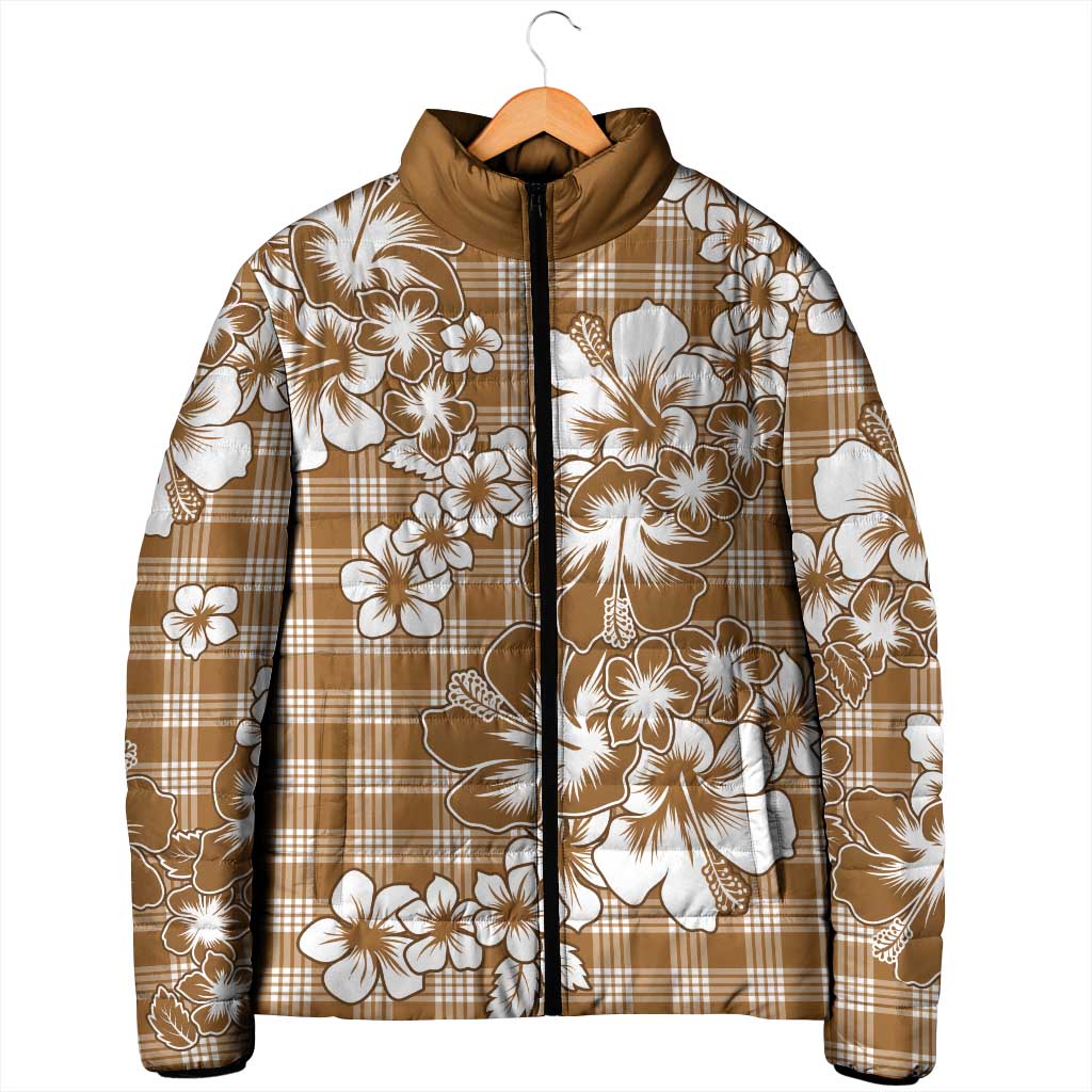 Hibiscus Pakala Bronze Brown Padded Jacket Tropical Floral Stylized - Polynesian Pride