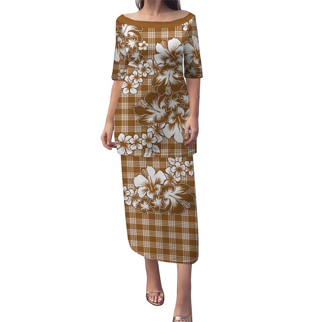Hibiscus Pakala Bronze Brown Puletasi Tropical Floral Stylized LT01 Long Dress Brown - Polynesian Pride