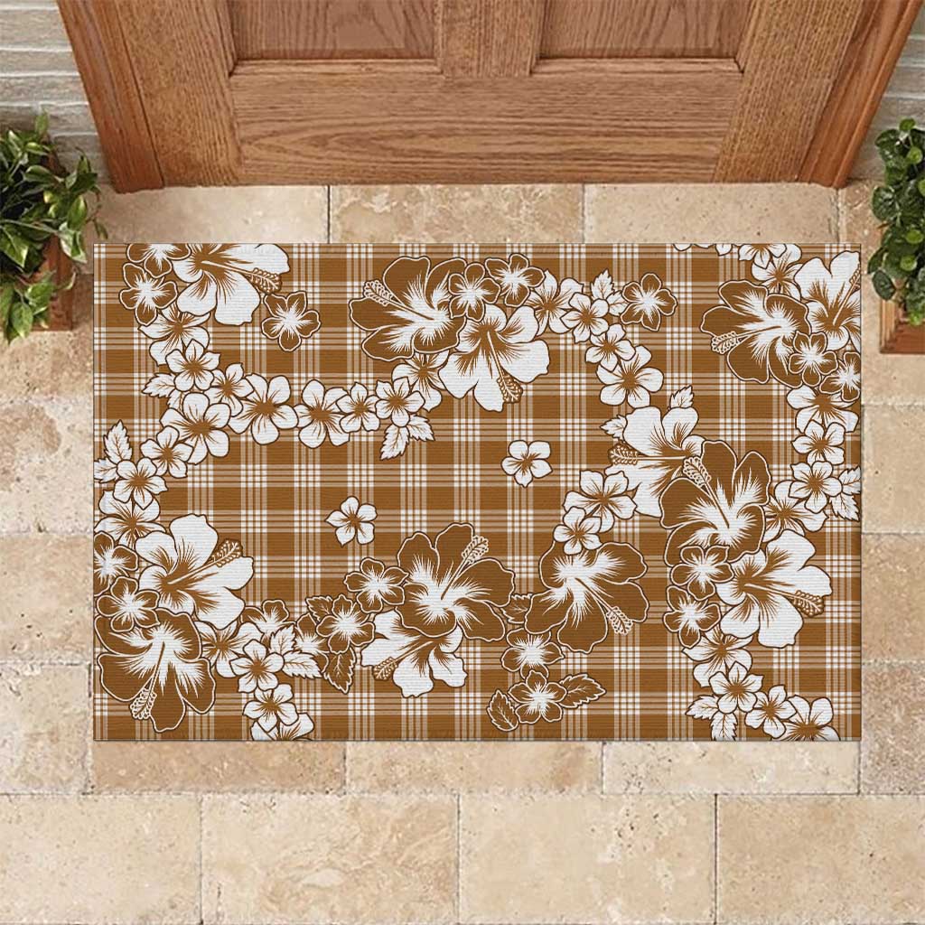 Hibiscus Pakala Bronze Brown Rubber Doormat Tropical Floral Stylized LT01 Brown - Polynesian Pride