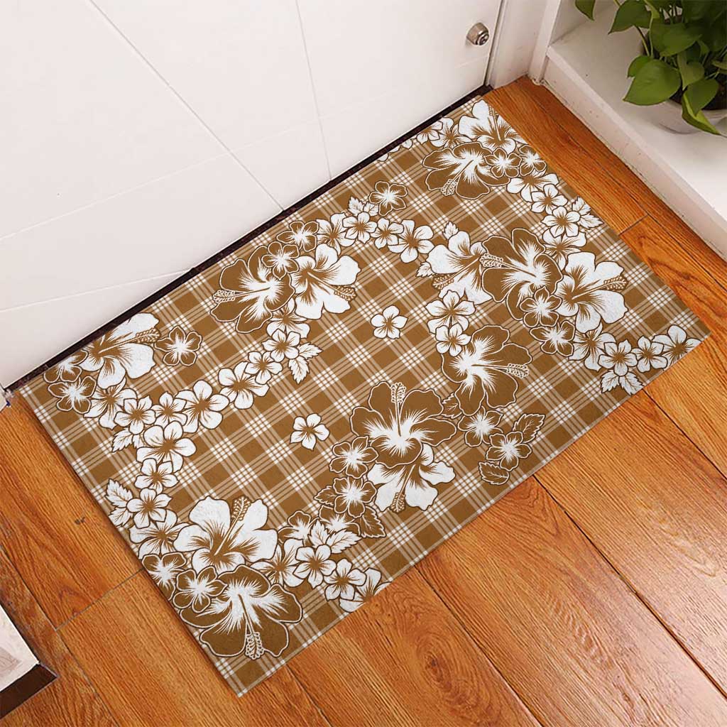 Hibiscus Pakala Bronze Brown Rubber Doormat Tropical Floral Stylized LT01 - Polynesian Pride