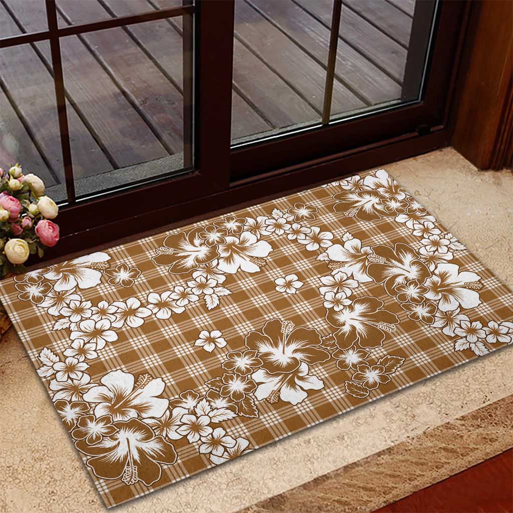 Hibiscus Pakala Bronze Brown Rubber Doormat Tropical Floral Stylized LT01 - Polynesian Pride