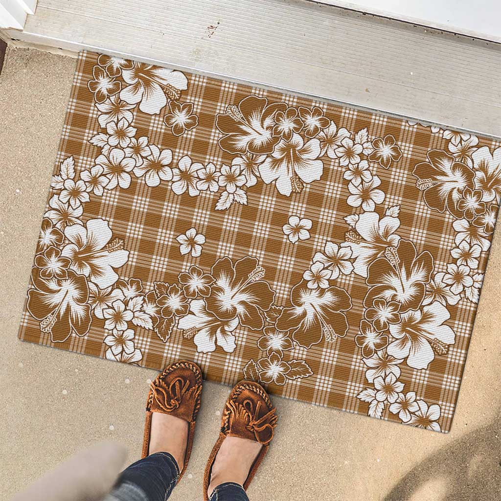 Hibiscus Pakala Bronze Brown Rubber Doormat Tropical Floral Stylized LT01 - Polynesian Pride