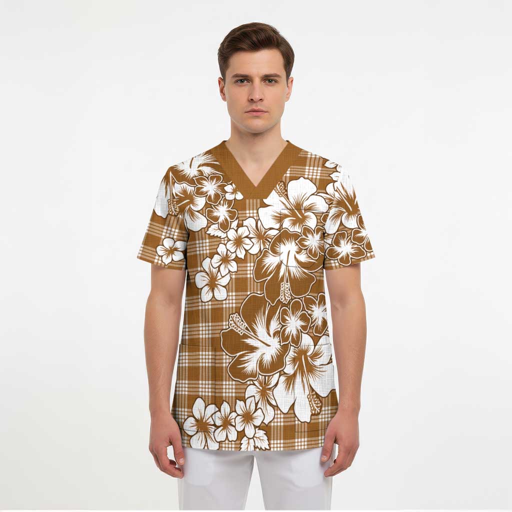 Hibiscus Pakala Bronze Brown Scrub Top Tropical Floral Stylized LT01 - Polynesian Pride
