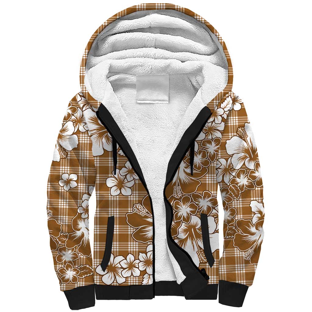 Hibiscus Pakala Bronze Brown Sherpa Hoodie Tropical Floral Stylized LT01 Unisex Brown - Polynesian Pride