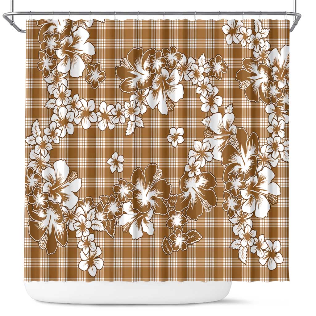 Hibiscus Pakala Bronze Brown Shower Curtain Tropical Floral Stylized LT01 Brown - Polynesian Pride