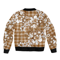 Hibiscus Pakala Bronze Brown Sleeve Zip Bomber Jacket Tropical Floral Stylized - Polynesian Pride