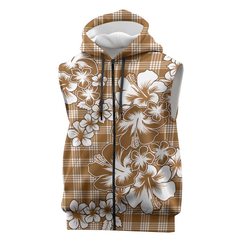 Hibiscus Pakala Bronze Brown Sleeveless Zip Hoodie Tropical Floral Stylized - Polynesian Pride