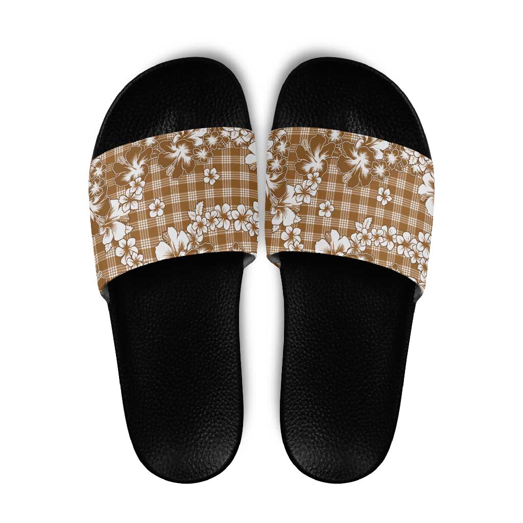 Hibiscus Pakala Bronze Brown Slide Sandals Tropical Floral Stylized LT01 Brown - Polynesian Pride