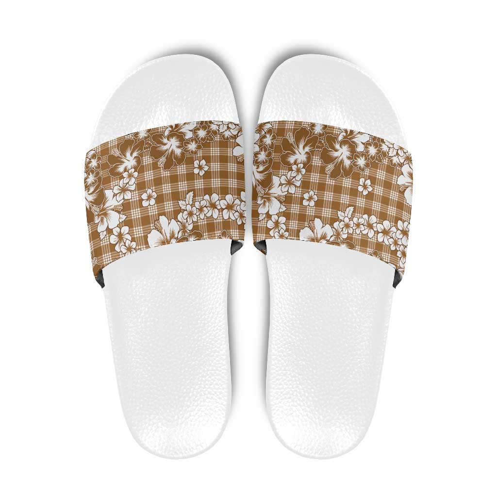 Hibiscus Pakala Bronze Brown Slide Sandals Tropical Floral Stylized LT01 Brown - Polynesian Pride
