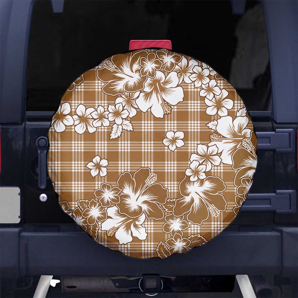 Hibiscus Pakala Bronze Brown Spare Tire Cover Tropical Floral Stylized LT01 No hole Brown - Polynesian Pride