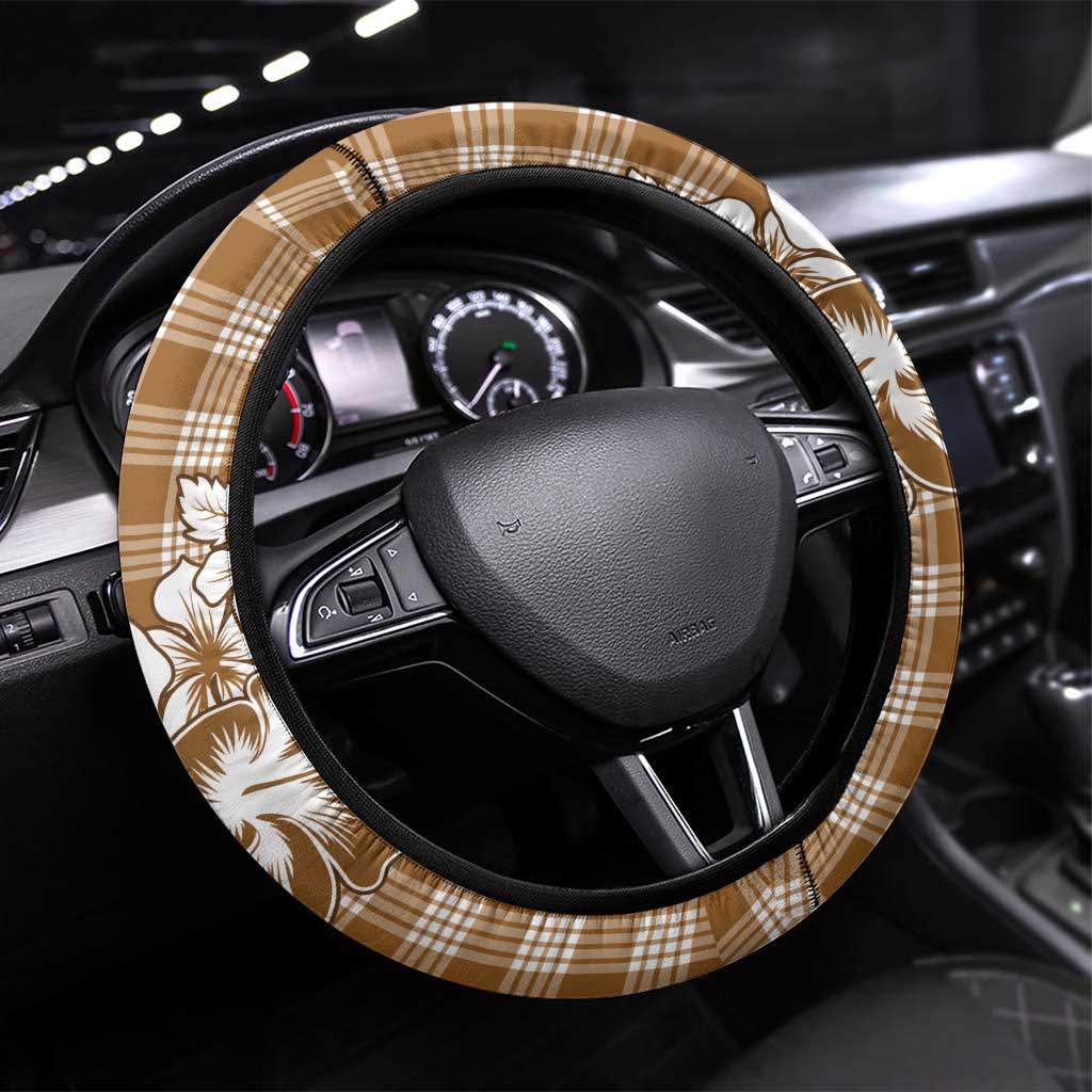 Hibiscus Pakala Bronze Brown Steering Wheel Cover Tropical Floral Stylized LT01 Universal Fit Brown - Polynesian Pride