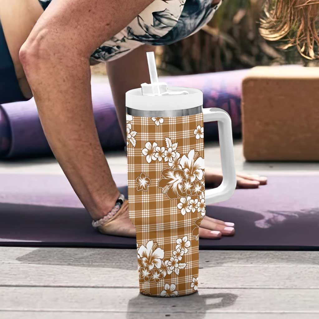 Hibiscus Pakala Bronze Brown Tumbler With Handle Tropical Floral Stylized - Polynesian Pride