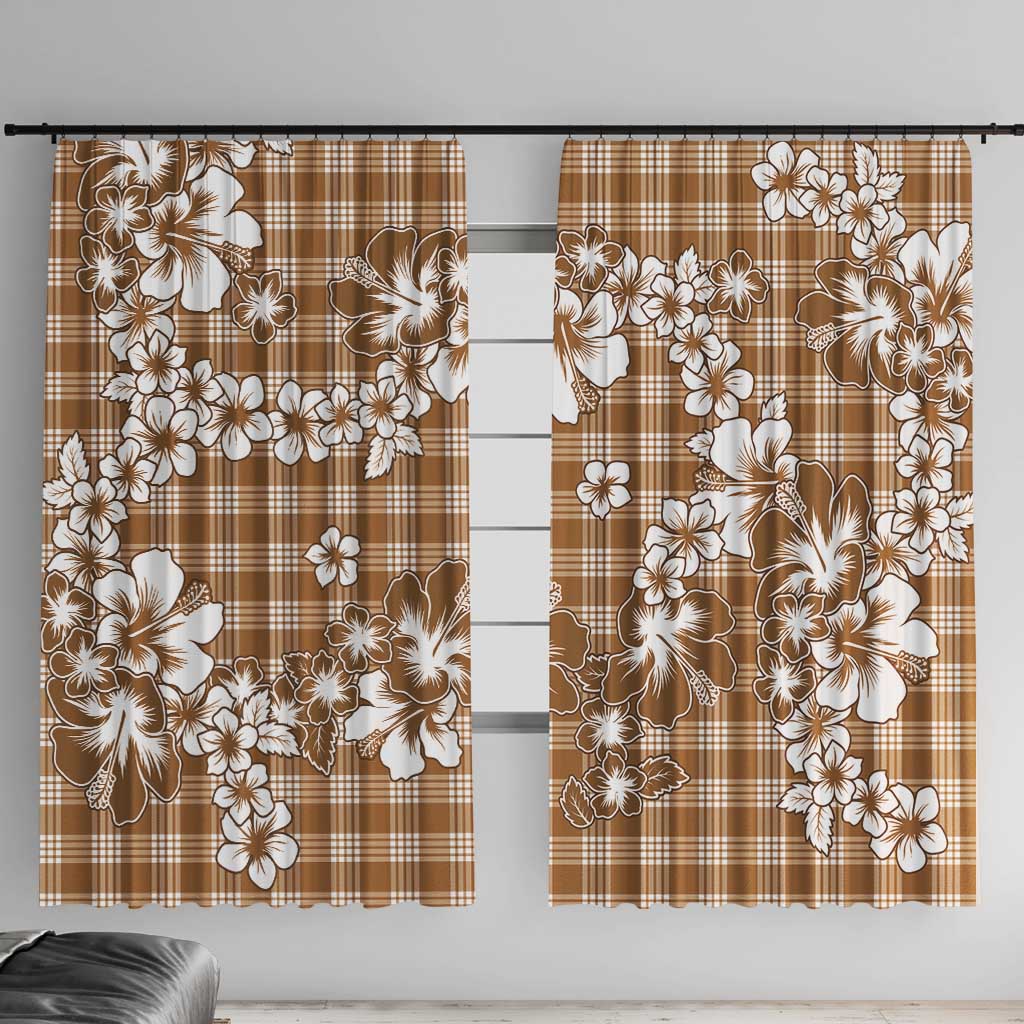 Hibiscus Pakala Bronze Brown Window Curtain Tropical Floral Stylized LT01 With Hooks Brown - Polynesian Pride