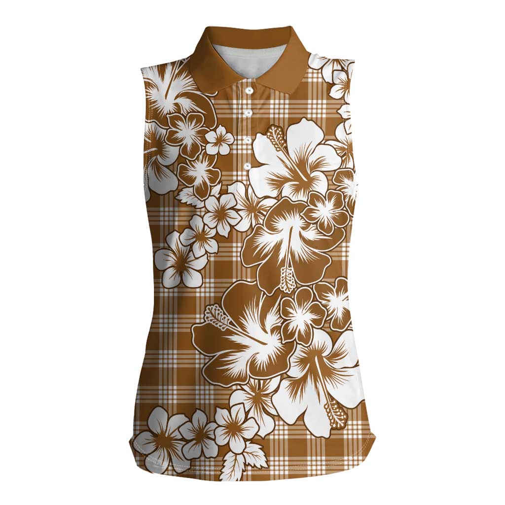 Hibiscus Pakala Bronze Brown Women Sleeveless Polo Shirt Tropical Floral Stylized - Polynesian Pride