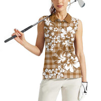 Hibiscus Pakala Bronze Brown Women Sleeveless Polo Shirt Tropical Floral Stylized - Polynesian Pride