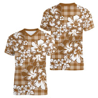 Hibiscus Pakala Bronze Brown Women V-Neck T-Shirt Tropical Floral Stylized - Polynesian Pride