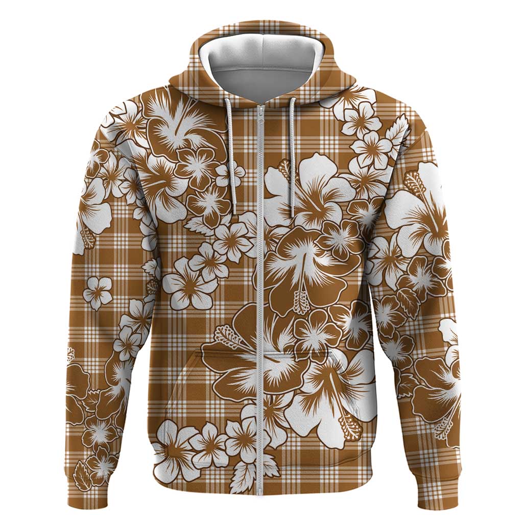 Hibiscus Pakala Bronze Brown Zip Hoodie Tropical Floral Stylized LT01 Zip Hoodie Brown - Polynesian Pride