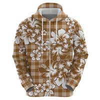Hibiscus Pakala Bronze Brown Zip Hoodie Tropical Floral Stylized - Polynesian Pride