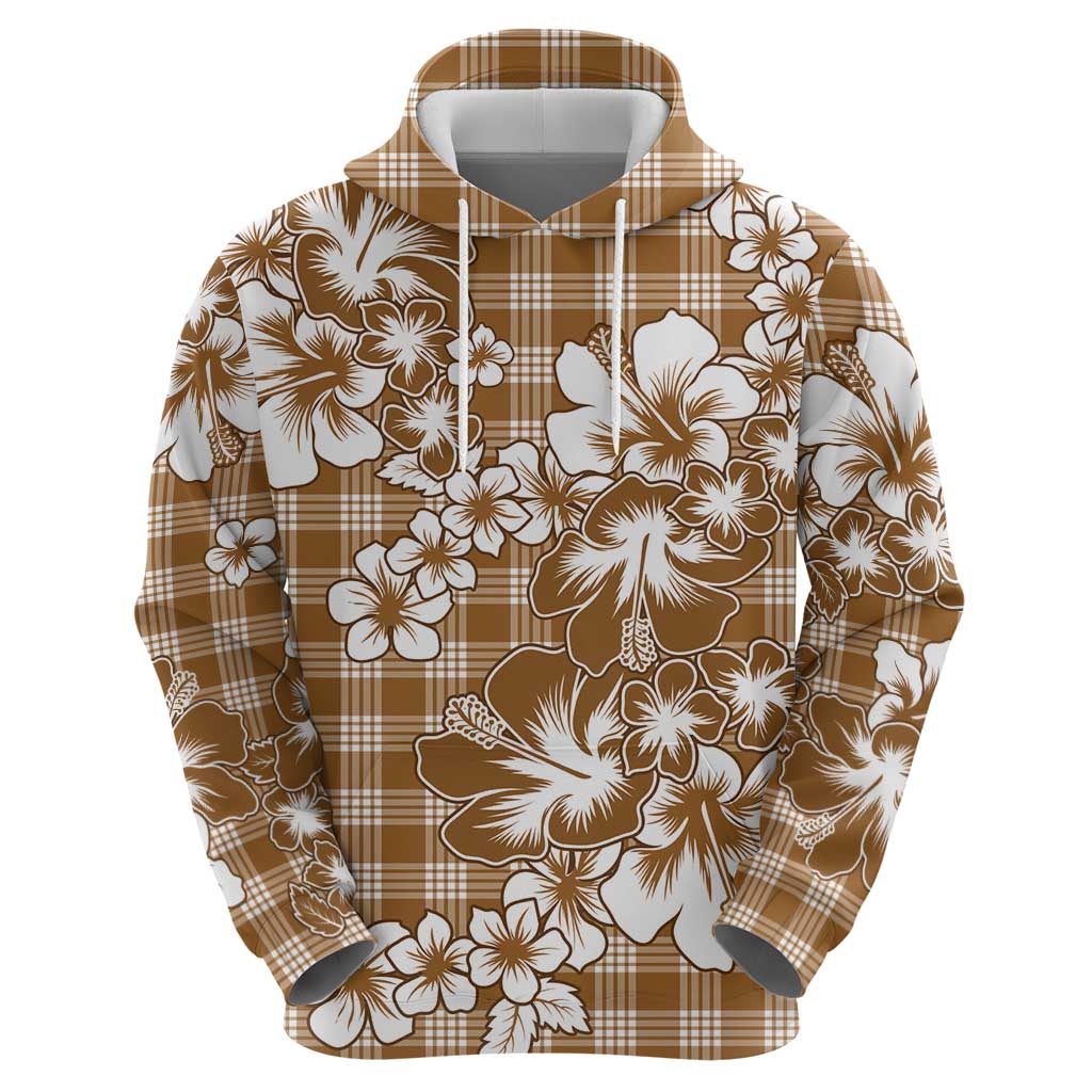 Hibiscus Pakala Bronze Brown Zip Hoodie Tropical Floral Stylized - Polynesian Pride