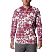 Hibiscus Pakala Royal Magenta Button Sweatshirt Tropical Floral Stylized LT01 - Polynesian Pride