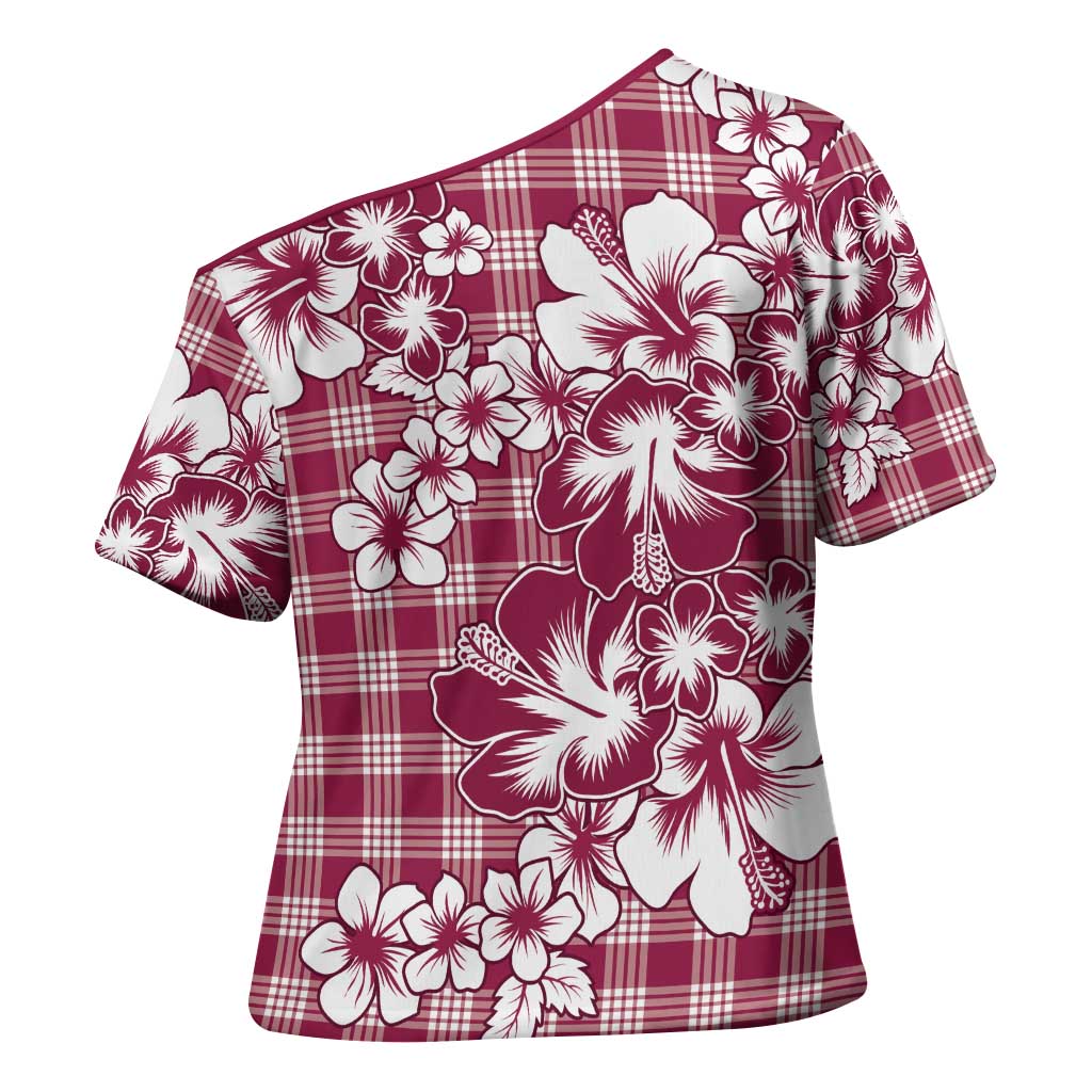 Hibiscus Pakala Royal Magenta Cross Shoulder Shirt Tropical Floral Stylized - Polynesian Pride