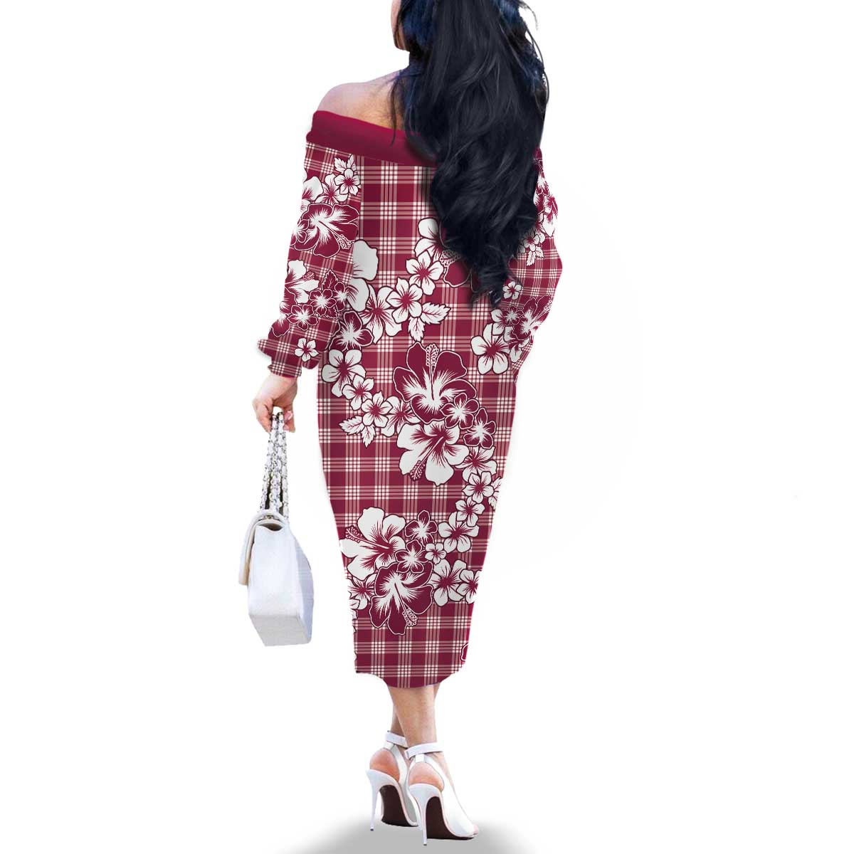 Hibiscus Pakala Royal Magenta Family Matching Off The Shoulder Long Sleeve Dress and Hawaiian Shirt Tropical Floral Stylized - Polynesian Pride