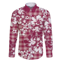 Hibiscus Pakala Royal Magenta Family Matching Off Shoulder Short Dress and Hawaiian Shirt Tropical Floral Stylized - Polynesian Pride