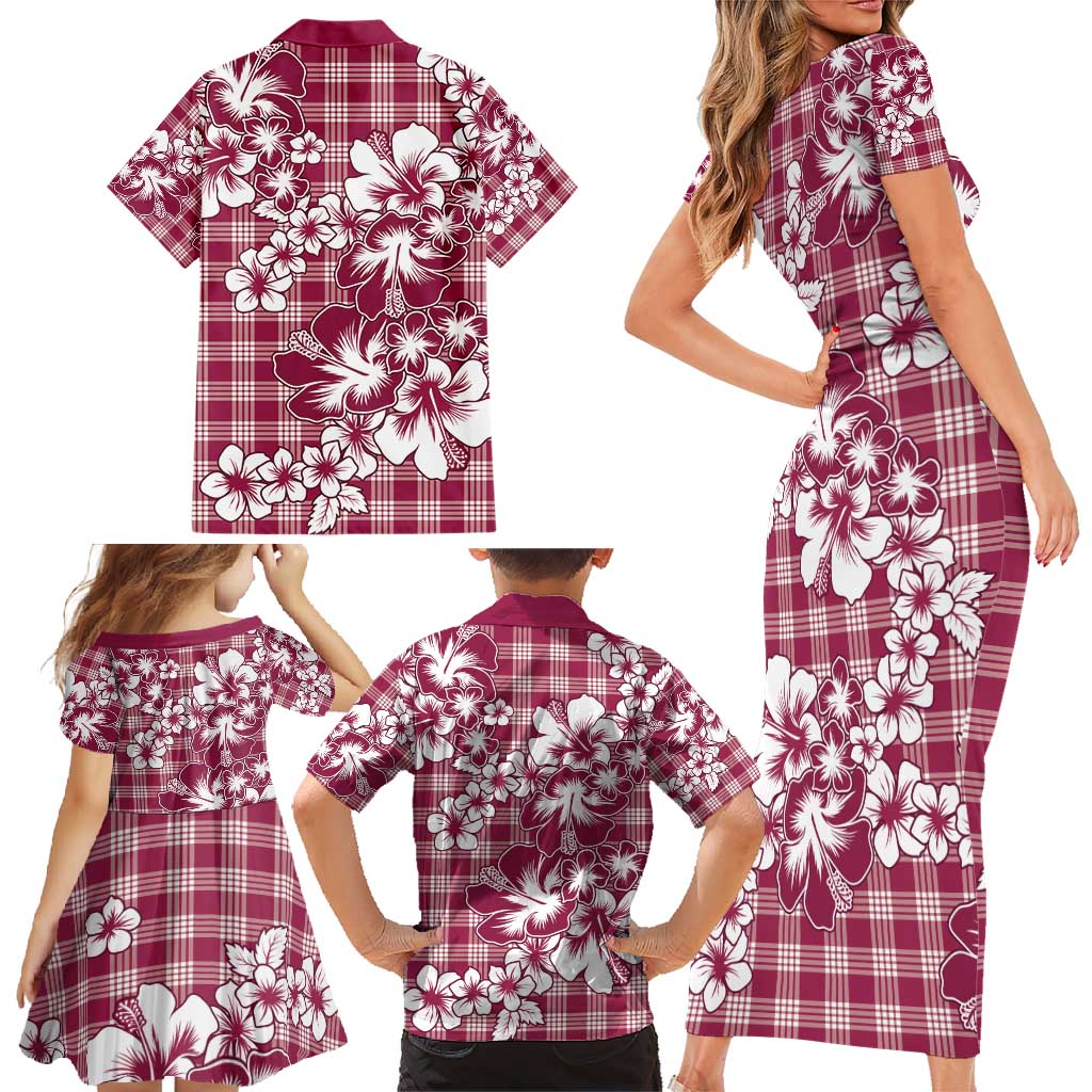Hibiscus Pakala Royal Magenta Family Matching Short Sleeve Bodycon Dress and Hawaiian Shirt Tropical Floral Stylized - Polynesian Pride