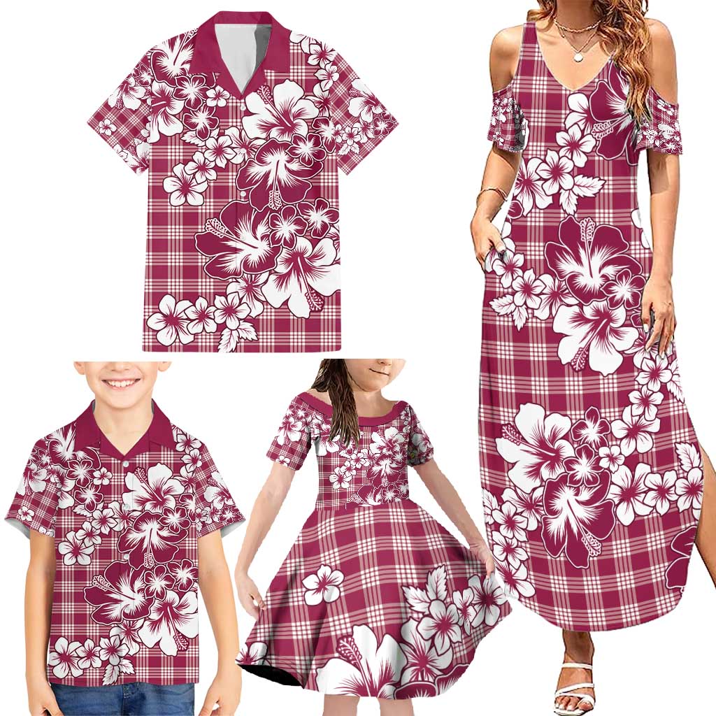 Hibiscus Pakala Royal Magenta Family Matching Summer Maxi Dress and Hawaiian Shirt Tropical Floral Stylized - Polynesian Pride