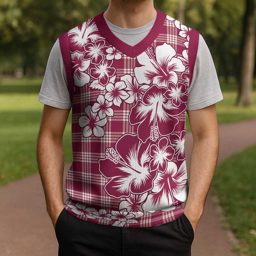 Hibiscus Pakala Royal Magenta Christmas Knitted V-Neck Vest Tropical Floral Stylized - Polynesian Pride