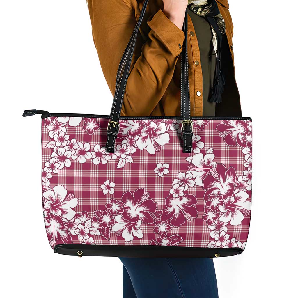 Hibiscus Pakala Royal Magenta Leather Tote Bag Tropical Floral Stylized - Polynesian Pride