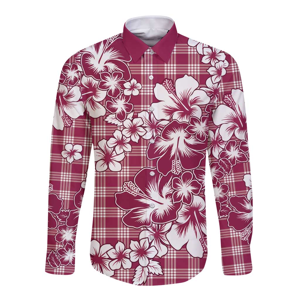 Hibiscus Pakala Royal Magenta Long Sleeve Button Shirt Tropical Floral Stylized - Polynesian Pride