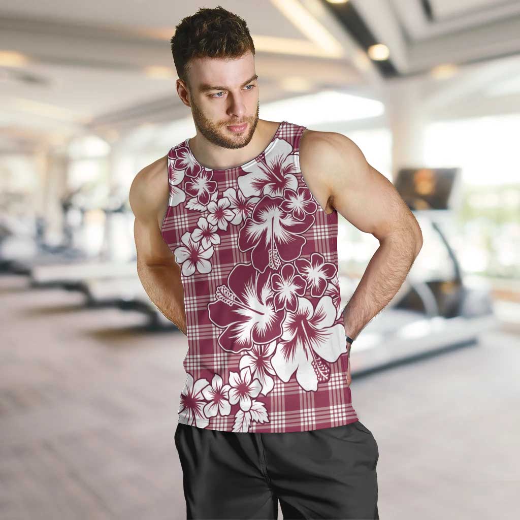 Hibiscus Pakala Royal Magenta Men Tank Top Tropical Floral Stylized - Polynesian Pride