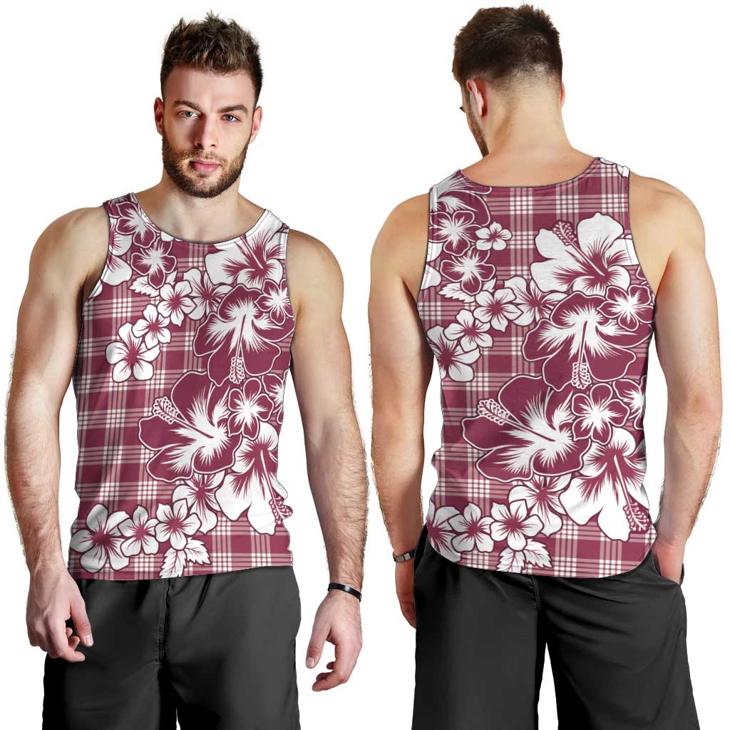 Hibiscus Pakala Royal Magenta Men Tank Top Tropical Floral Stylized - Polynesian Pride