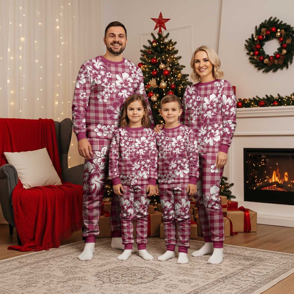 Hibiscus Pakala Royal Magenta Christmas Pajama Set Tropical Floral Stylized LT01 - Polynesian Pride