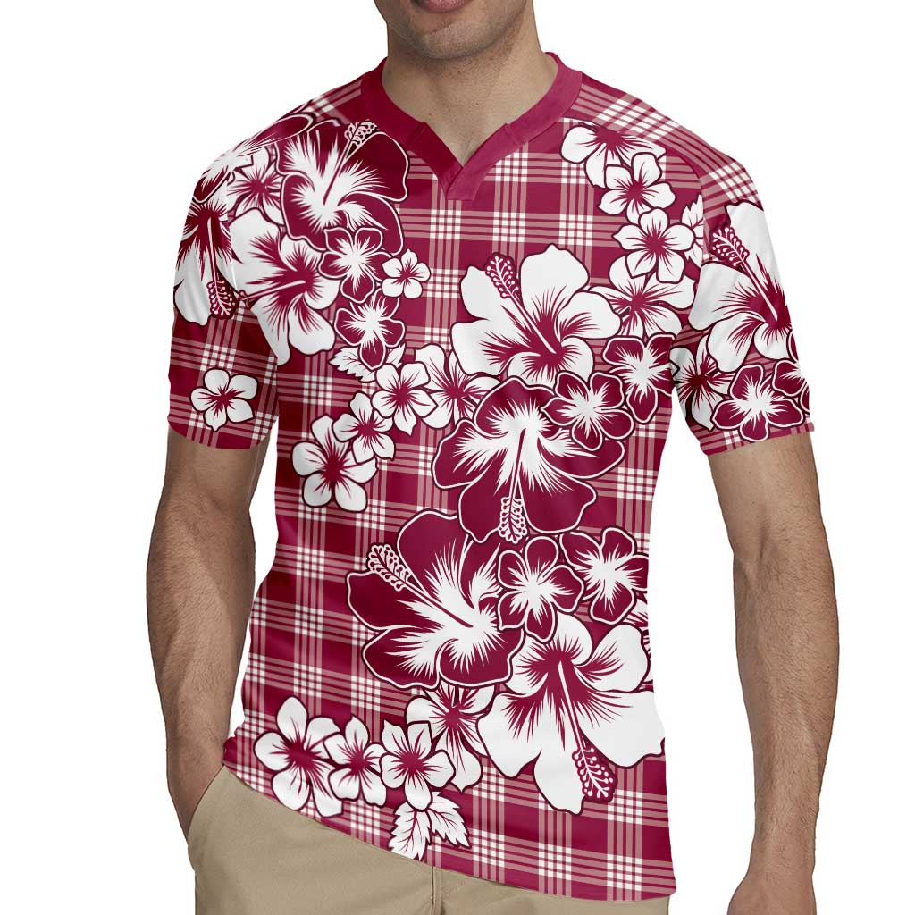 Hibiscus Pakala Royal Magenta Rugby Jersey Tropical Floral Stylized - Polynesian Pride