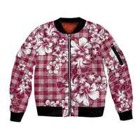 Hibiscus Pakala Royal Magenta Sleeve Zip Bomber Jacket Tropical Floral Stylized LT01 Unisex Magenta - Polynesian Pride