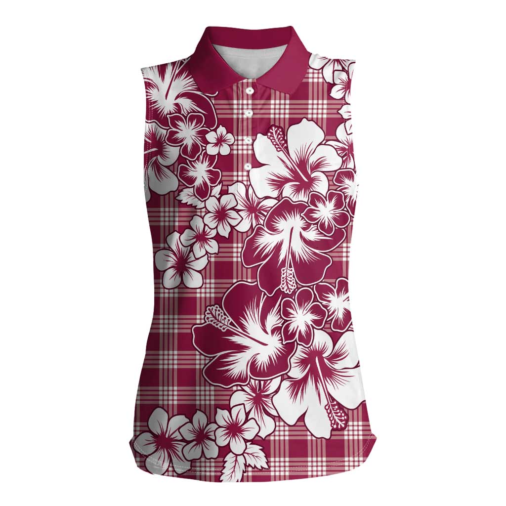 Hibiscus Pakala Royal Magenta Women Sleeveless Polo Shirt Tropical Floral Stylized - Polynesian Pride