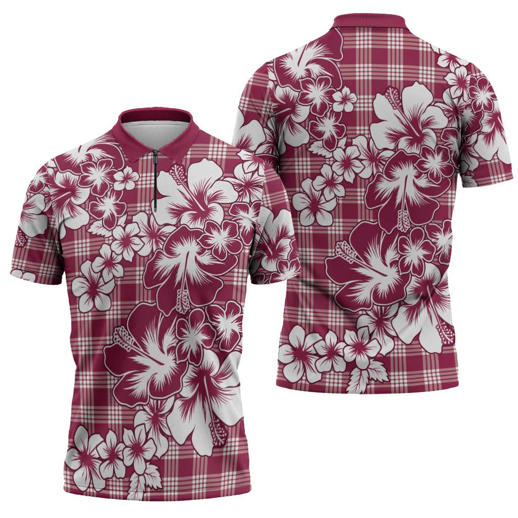 Hibiscus Pakala Royal Magenta Zipper Polo Shirt Tropical Floral Stylized - Polynesian Pride